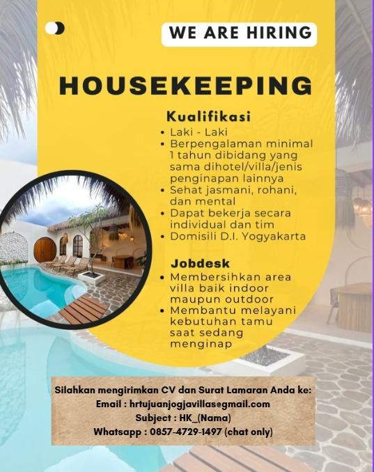 Lowongan Kerja Housekeeping - Front Office di Tujuan Jogja Villas ...