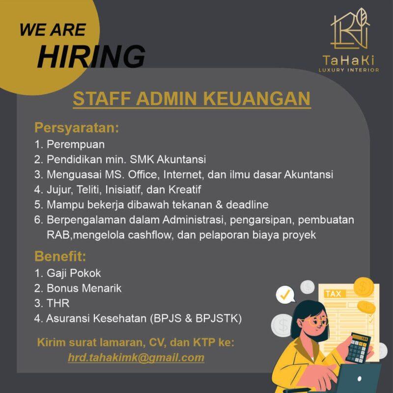 Lowongan Kerja Staff Admin Keuangan di CV. Tahaki Cipta Kreasi ...