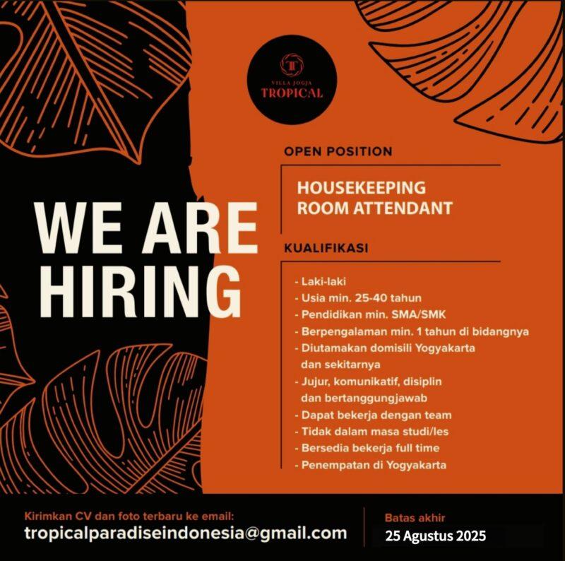 Lowongan Kerja Housekeeping dan Room Attendant di Villa Jogja Tropical ...