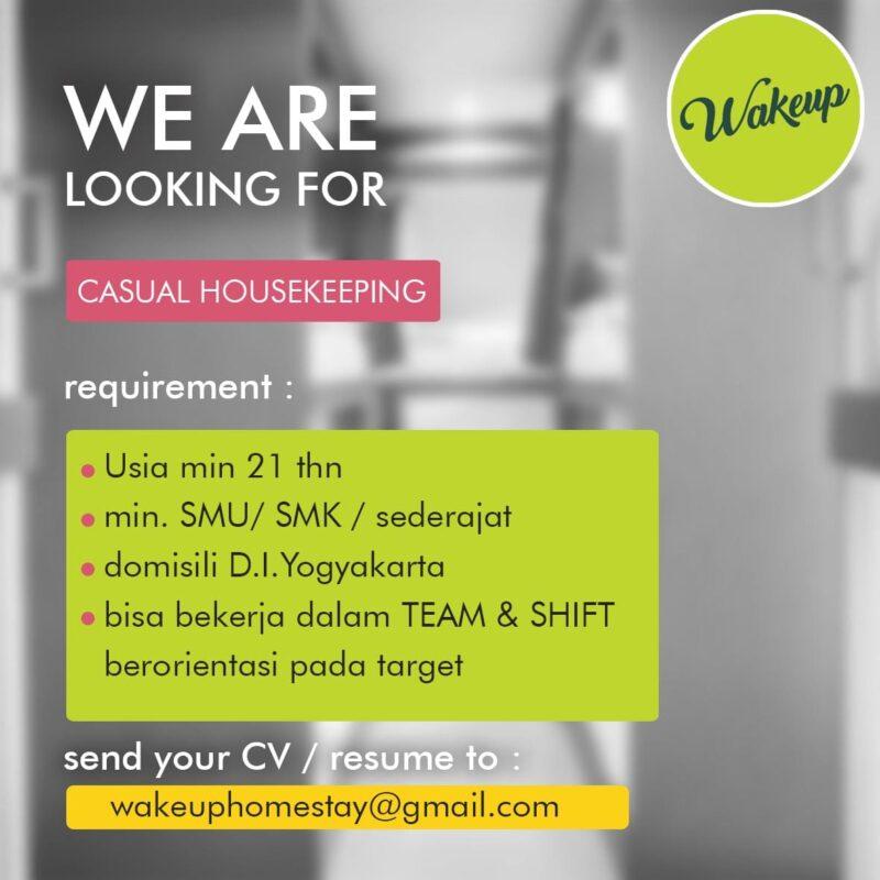 Lowongan Kerja Casual Housekeeping di Wakeup Homestay - LokerJogja.ID