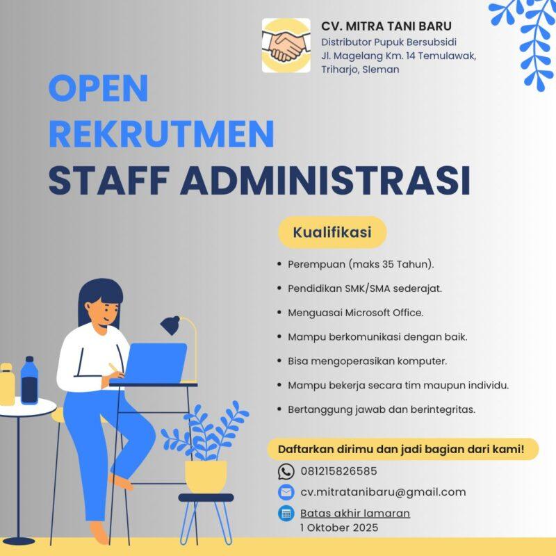 Lowongan Kerja Staff Administrasi di CV. Mitra Tani Baru - LokerJogja.ID