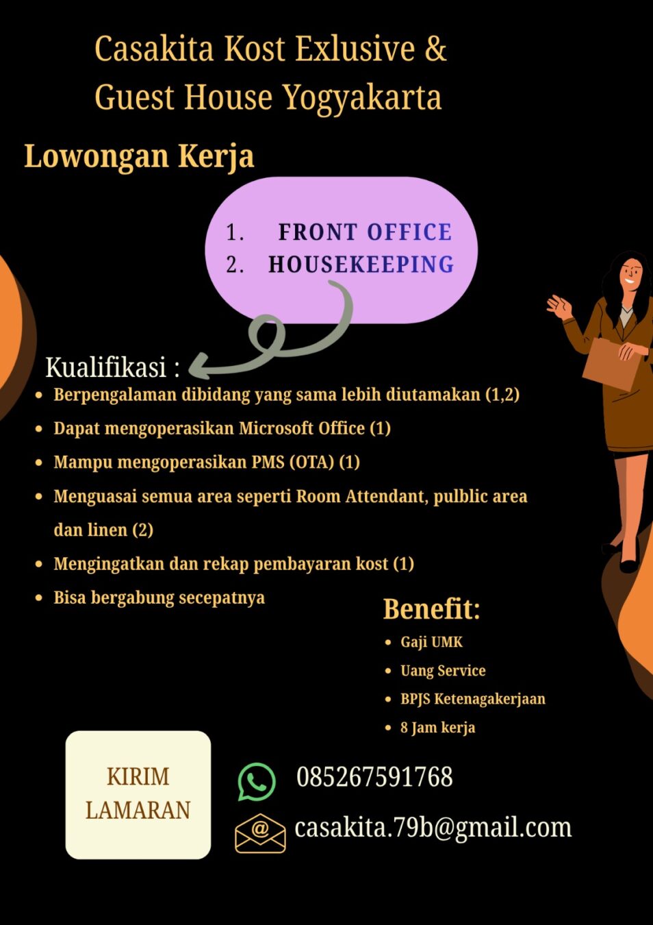 Lowongan Kerja Front Office - Housekeeping di Casakita Kost Exclusive ...