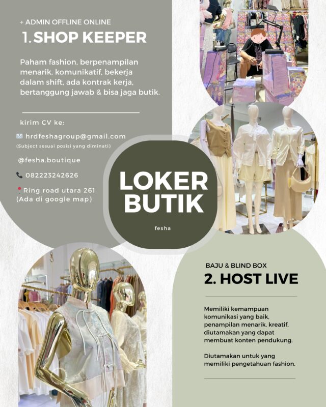 Lowongan Kerja Shopkeeper di Fesha Boutique - LokerJogja.ID