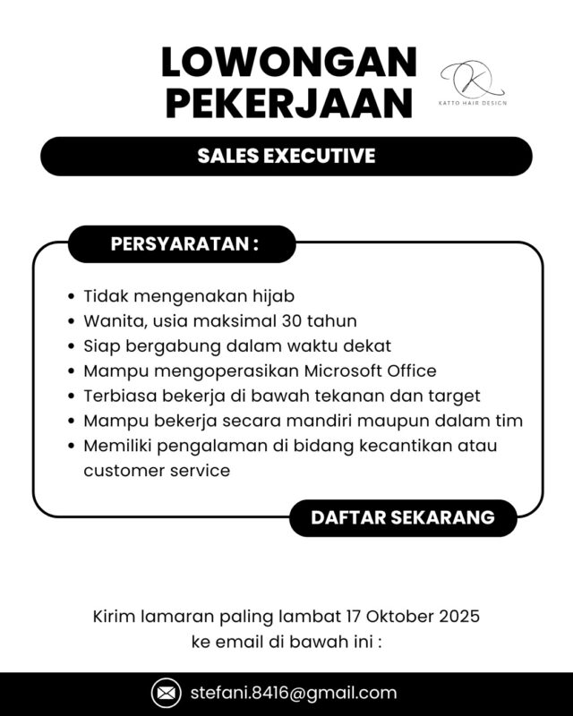Lowongan Kerja Sales Executive - Content Creator di Katto Hair Design ...
