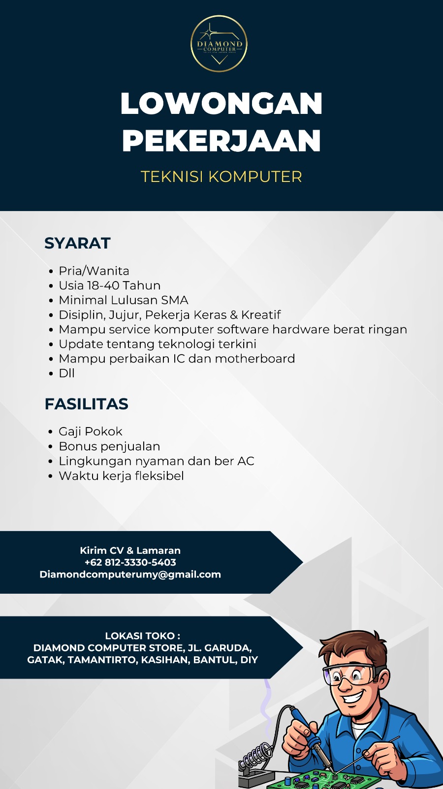 Lowongan Kerja Teknisi Komputer di Diamond Computer Store - LokerJogja.ID