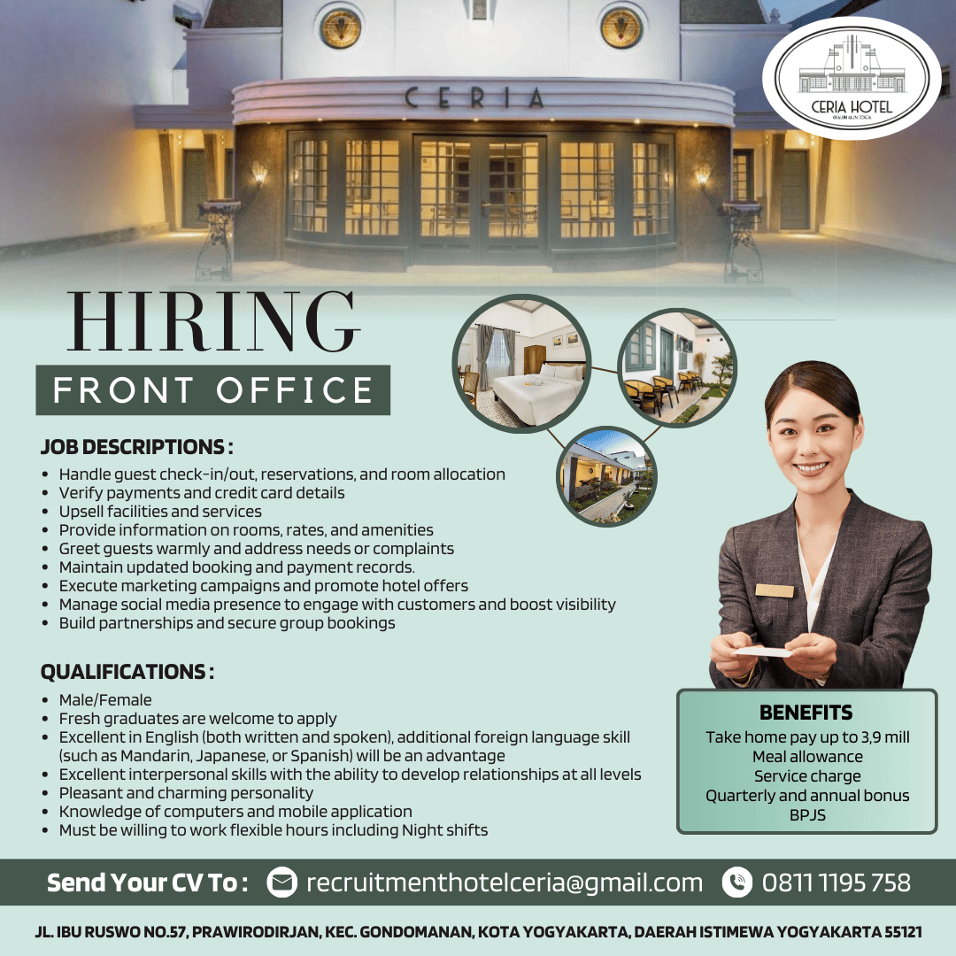 Lowongan Kerja Front Office di Ceria Hotel @Alun-Alun Yogyakarta ...