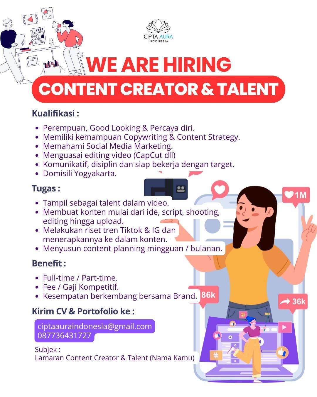 Lowongan Kerja Content Creator & Talent - Kameramen & Editor di PT ...