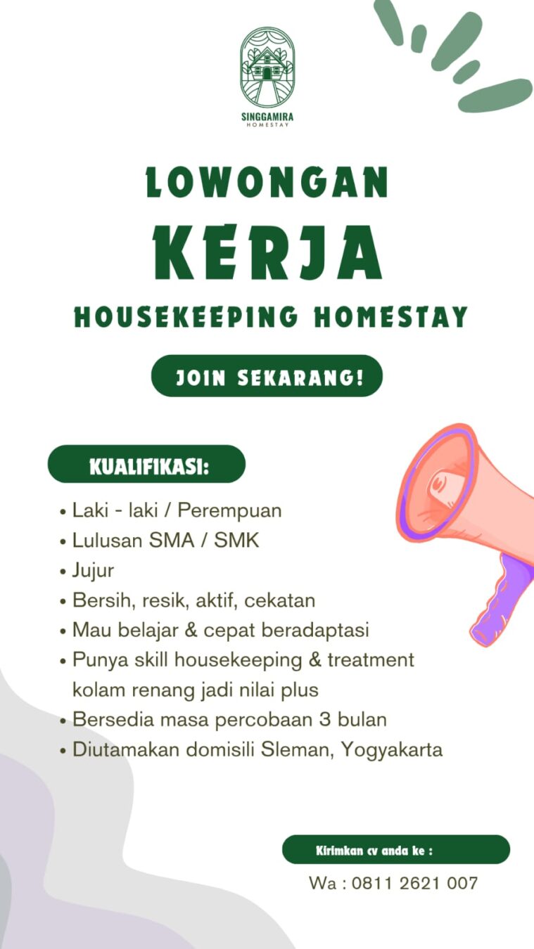 Lowongan Kerja Housekeeping di Singgamira Homestay - LokerJogja.ID