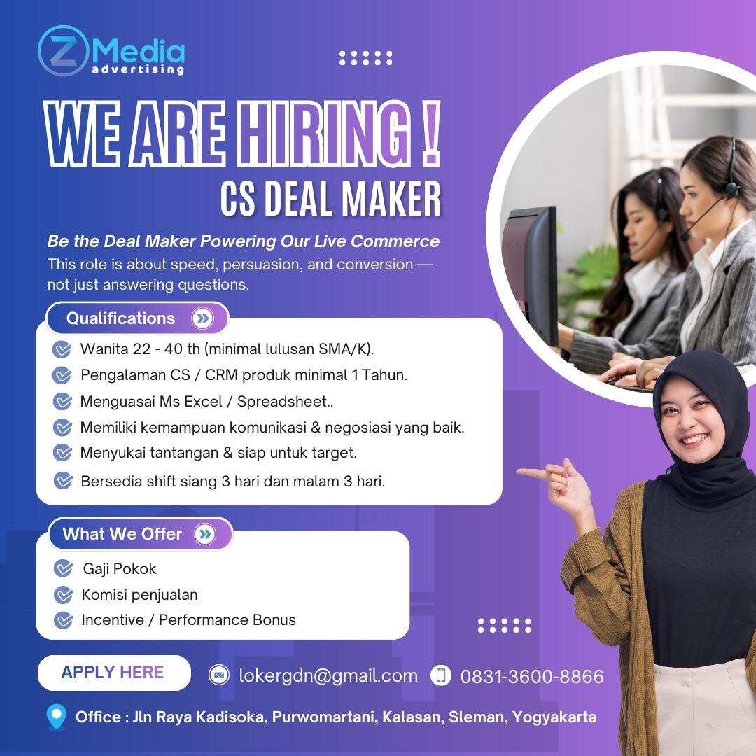 Lowongan Kerja CS Deal Maker di Zero Media Advertising - LokerJogja.ID