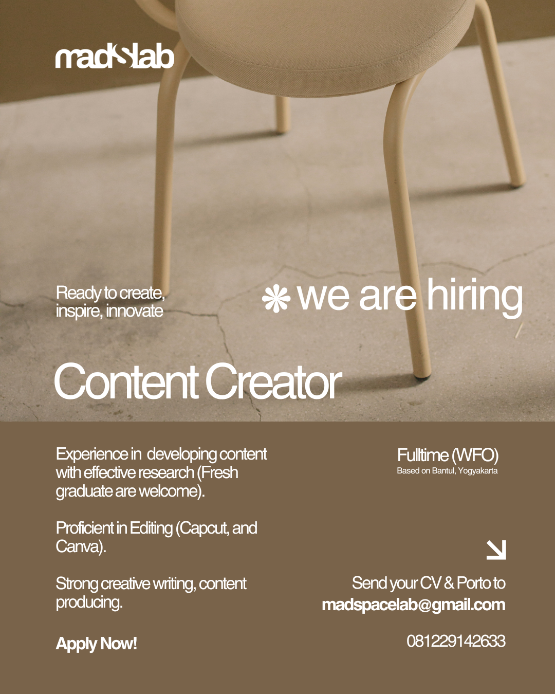 Lowongan Kerja Content Creator di Mad Space Lab - LokerJogja.ID