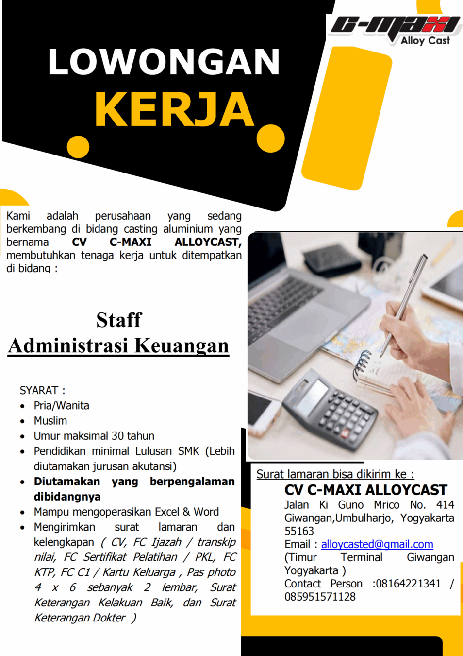 Lowongan Kerja Staff Administrasi Keuangan di CV. C-Maxi Alloycast ...