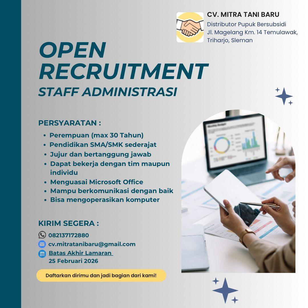 Lowongan Kerja Staff Administrasi di CV. Mitra Tani Baru - LokerJogja.ID