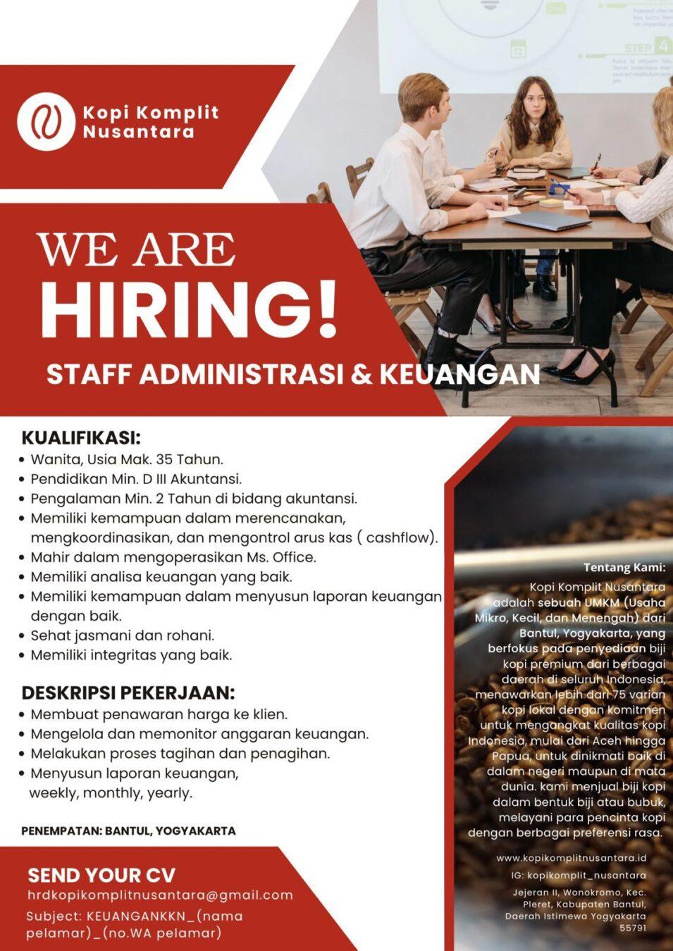 Lowongan Kerja Staff Administrasi & Keuangan di Kopi Komplit Nusantara ...
