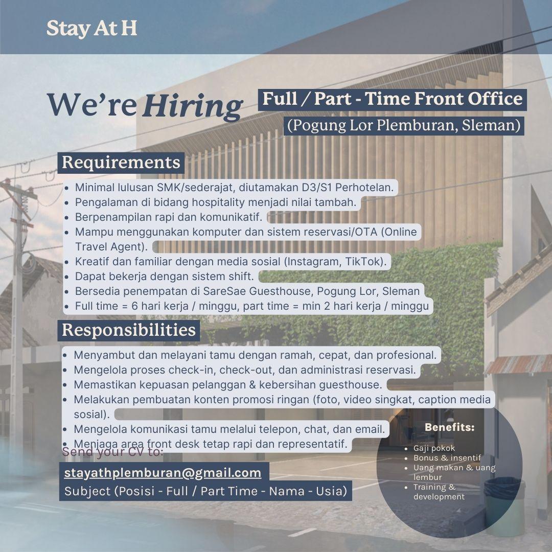 Lowongan Kerja Front Office - Housekeeping di Stay at H - LokerJogja.ID