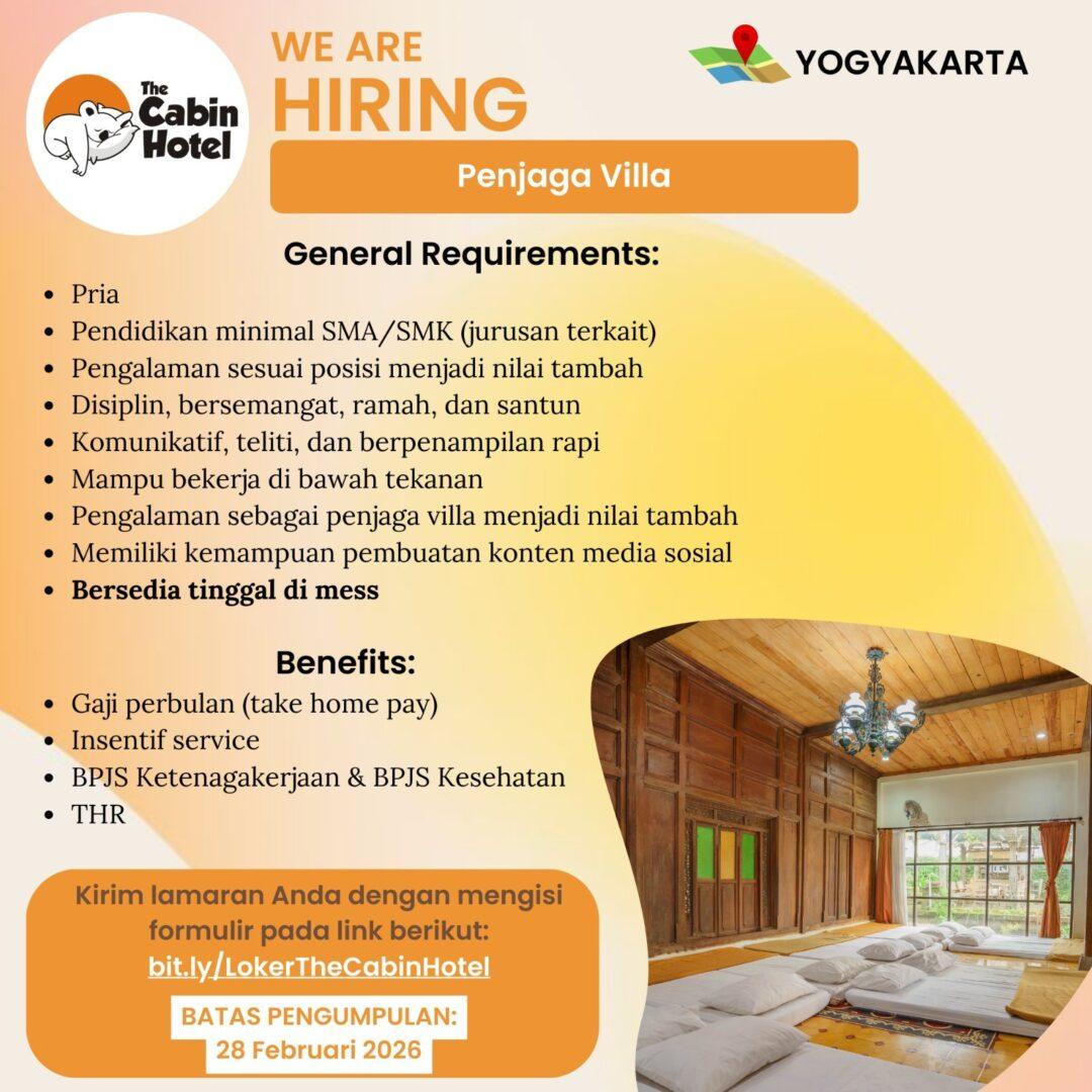 Lowongan Kerja Penjaga Villa di The Cabin Hotel - LokerJogja.ID
