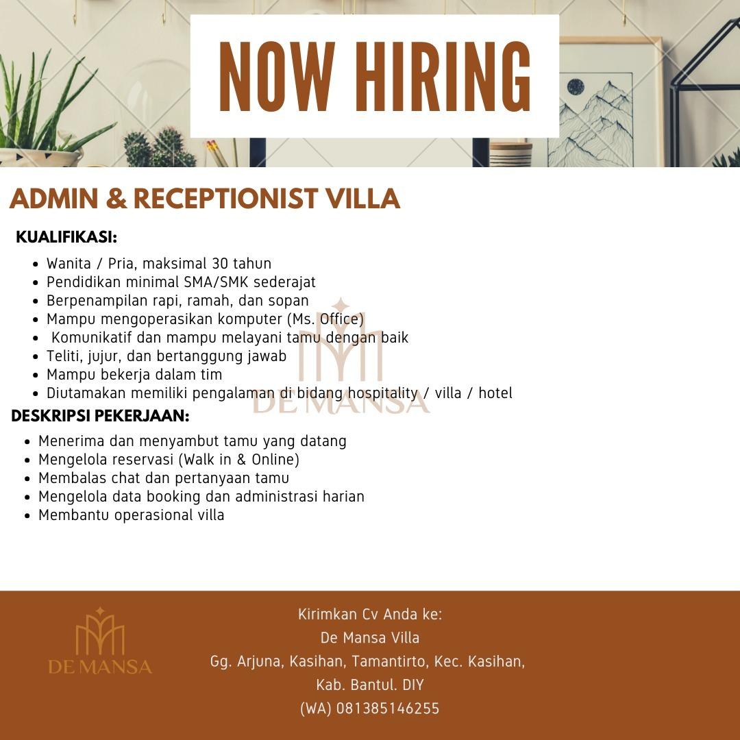 Lowongan Kerja Admin & Receptionist Villa - Housekeeping di De Mansa ...