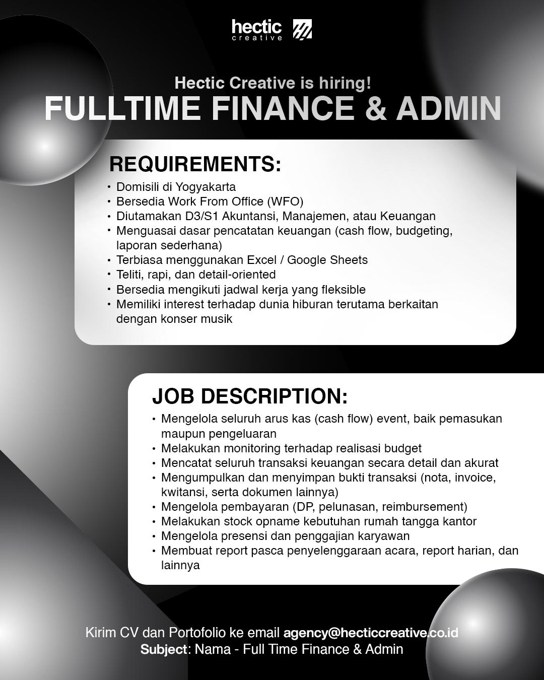 Lowongan Kerja Finance & Admin di Hectic Creative - LokerJogja.ID