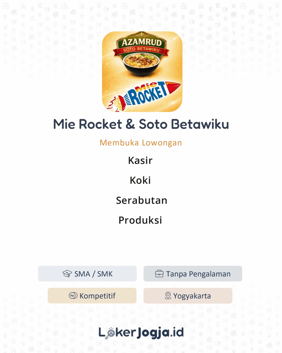 Lowongan Kerja Kasir - Koki - Serabutan - Produksi di Mie Rocket & Soto ...