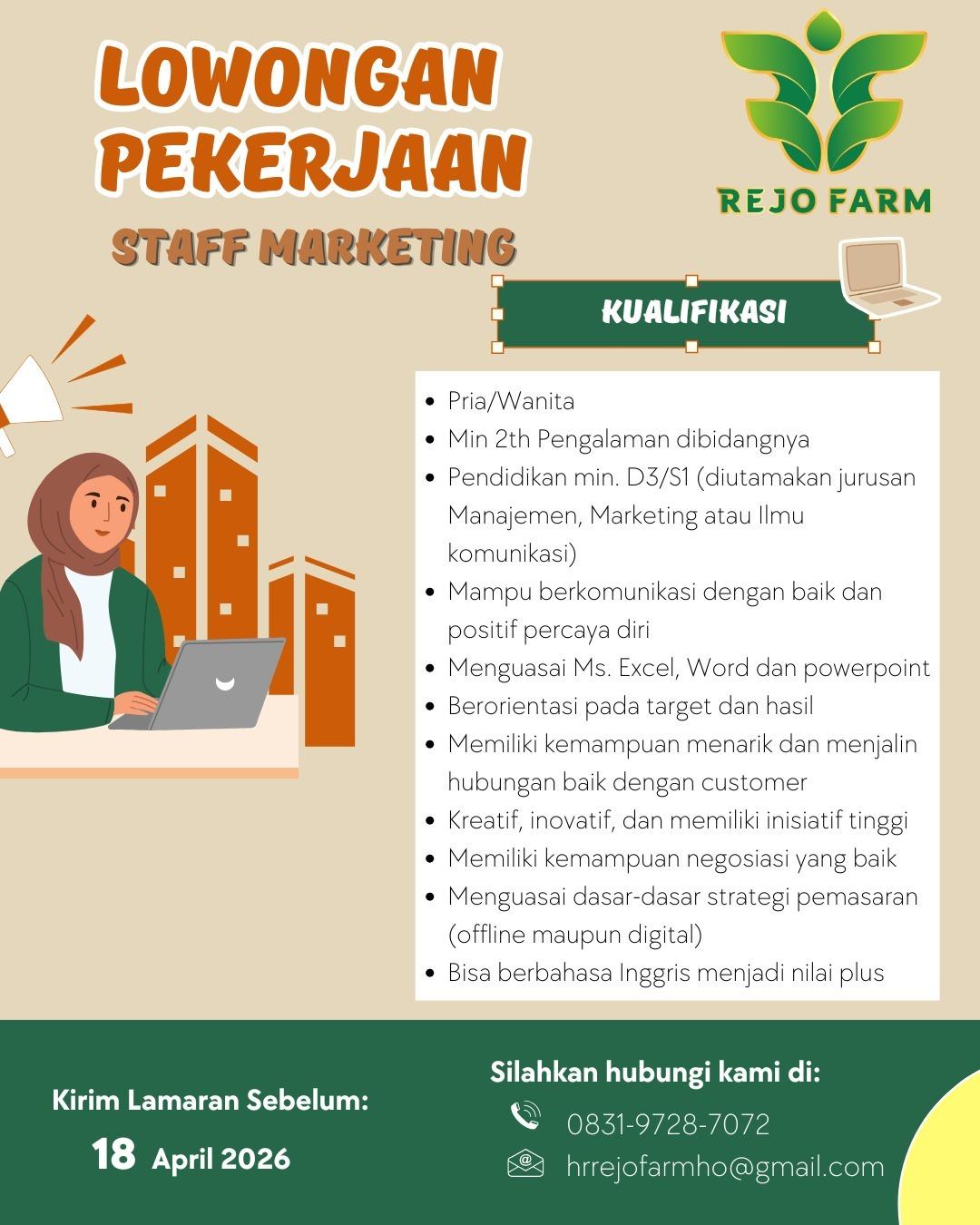 Rejo Farm Lowongan Kerja Staff Marketing - Staff Accounting - SPV Marketing di ...
