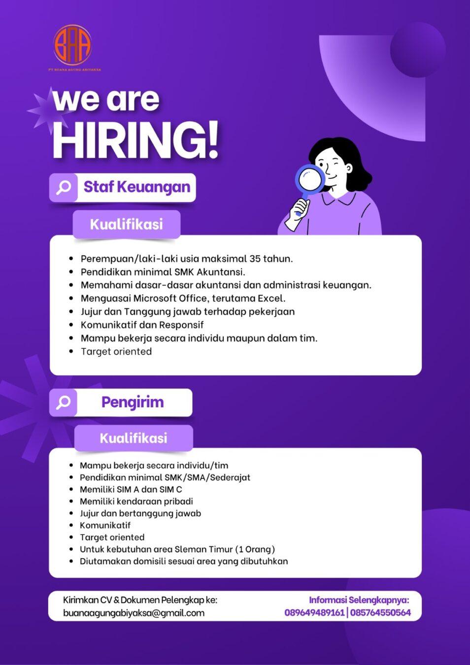 Lowongan Kerja Staf Keuangan - Pengirim di PT. Buana Agung Abiyaksa ...