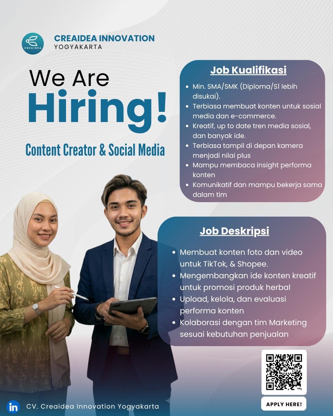 Lowongan Kerja Content Creator & Social Media - Admin Input di CV ...