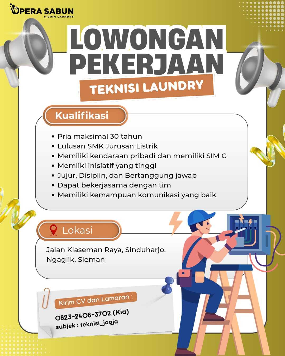 Lowongan Kerja Teknisi Laundry di PT. Opera Sabun - LokerJogja.ID