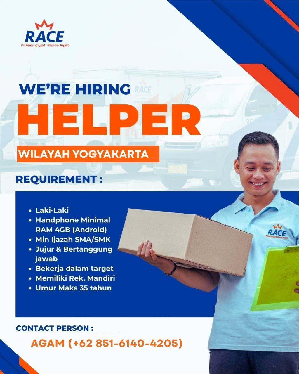 Lowongan Kerja Helper - Driver - Motoris di PT. Raja Cepat Nusantara ...