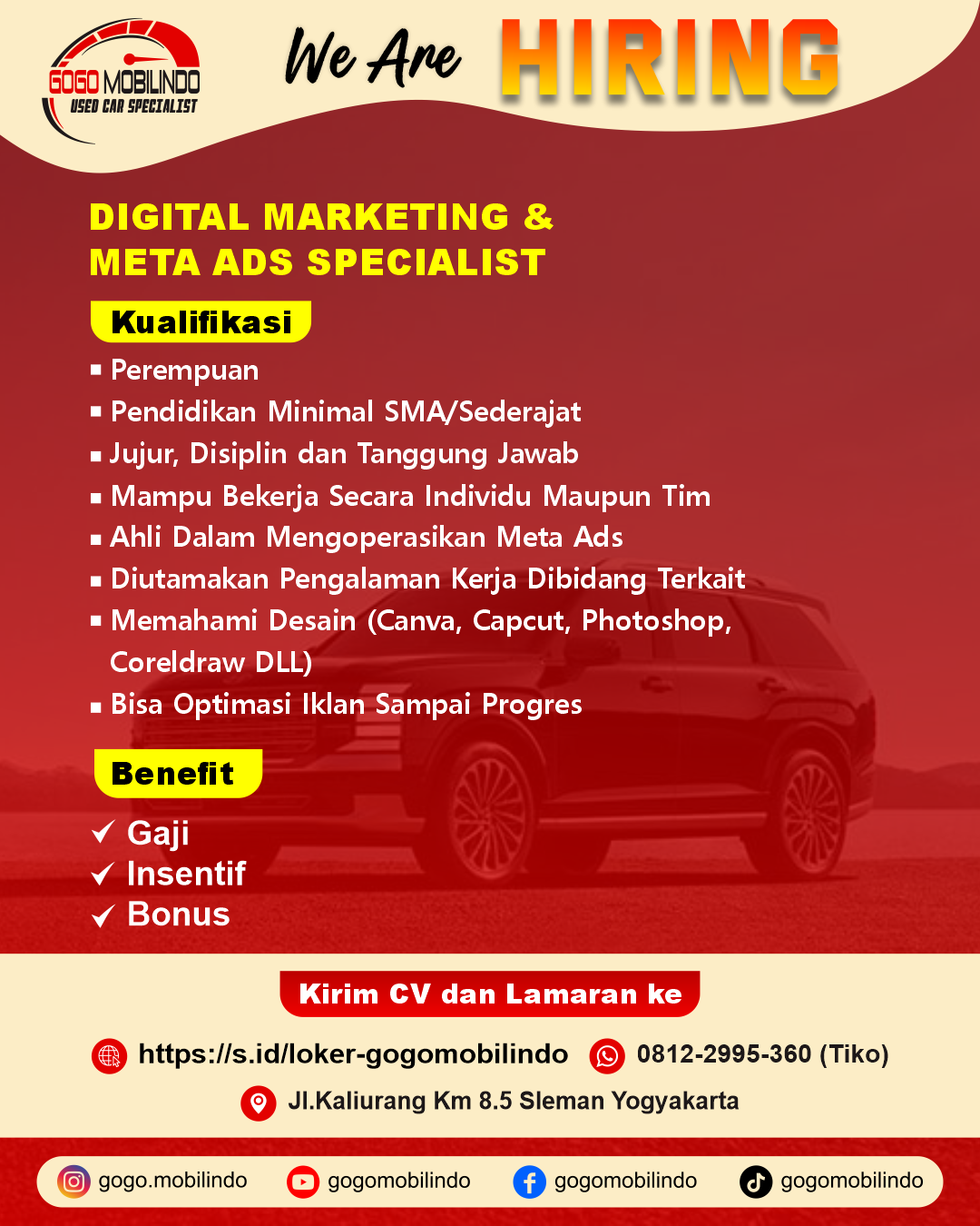Lowongan Kerja Digital Marketing & Meta Ads Specialist di Gogo Mobilindo - LokerJogja.ID