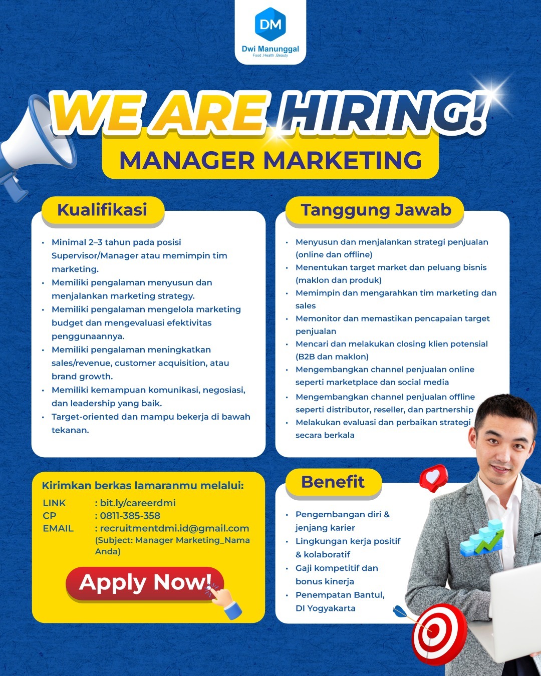 Lowongan Kerja Manager Marketing - Conten Creator Specialist - Digital Marketing Advertiser